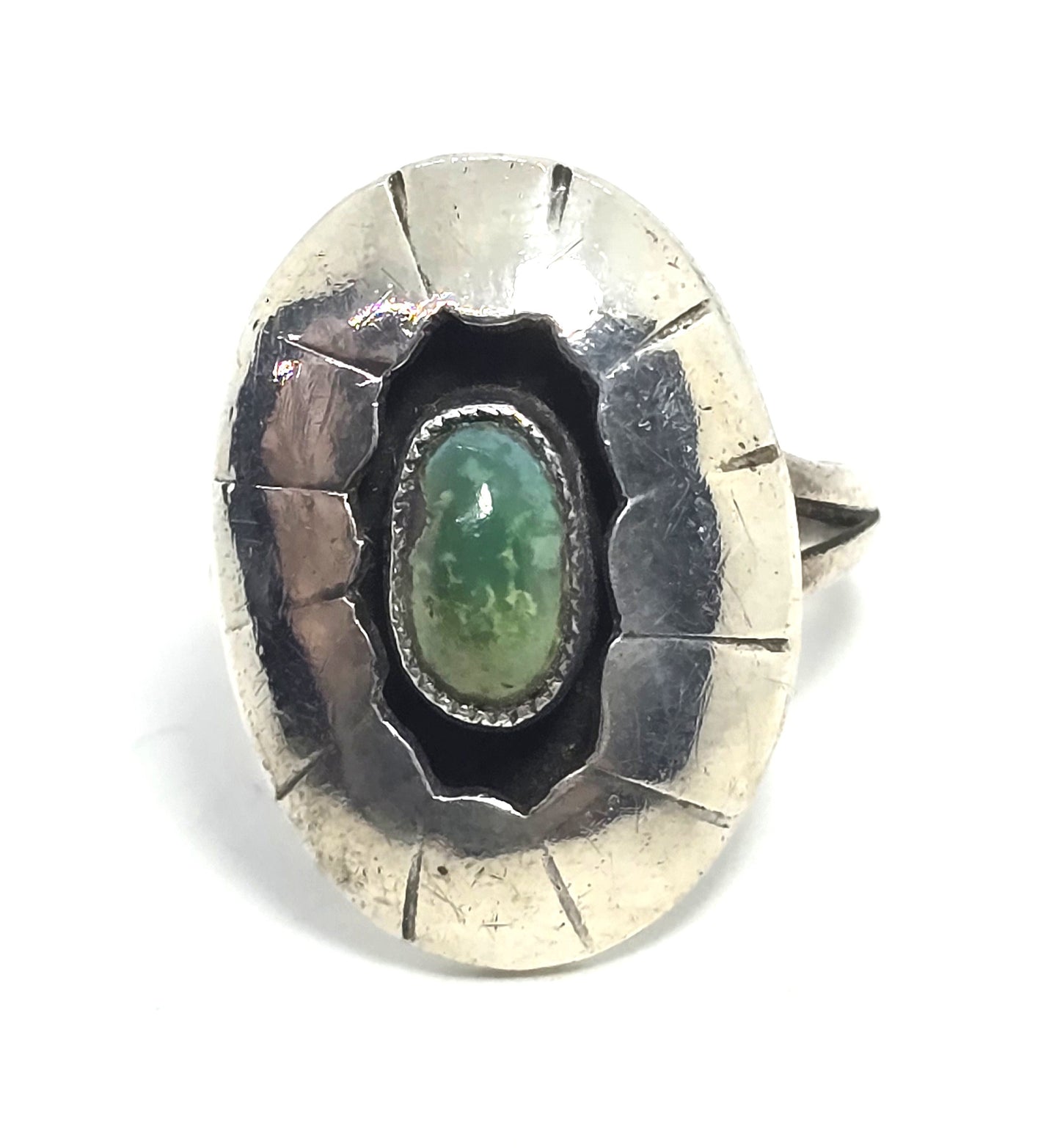 Turquoise Shadowbox Native American vintage sterling silver ring size 6