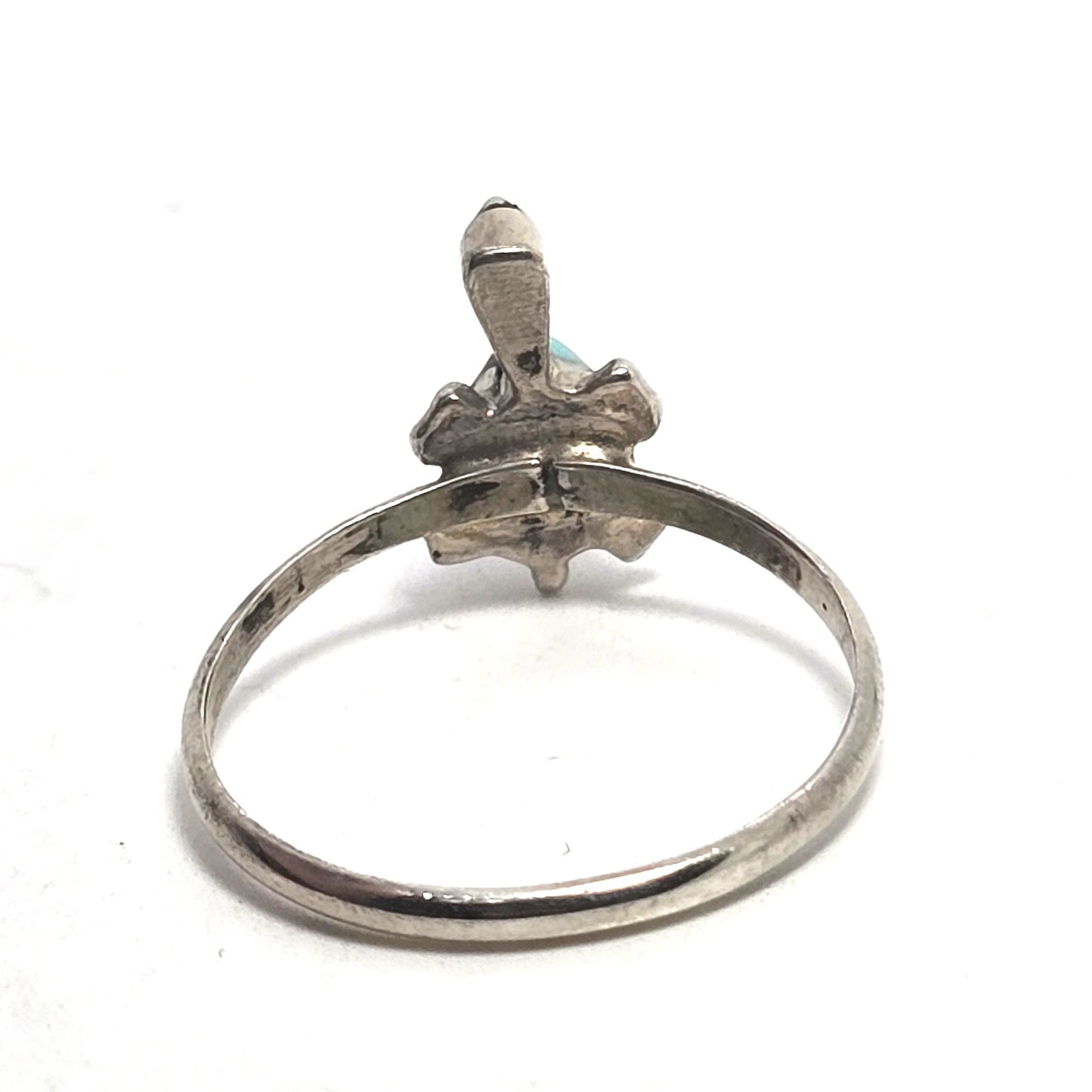 Block turquoise carved small turtle vintage Sterling Silver ring size 7.5