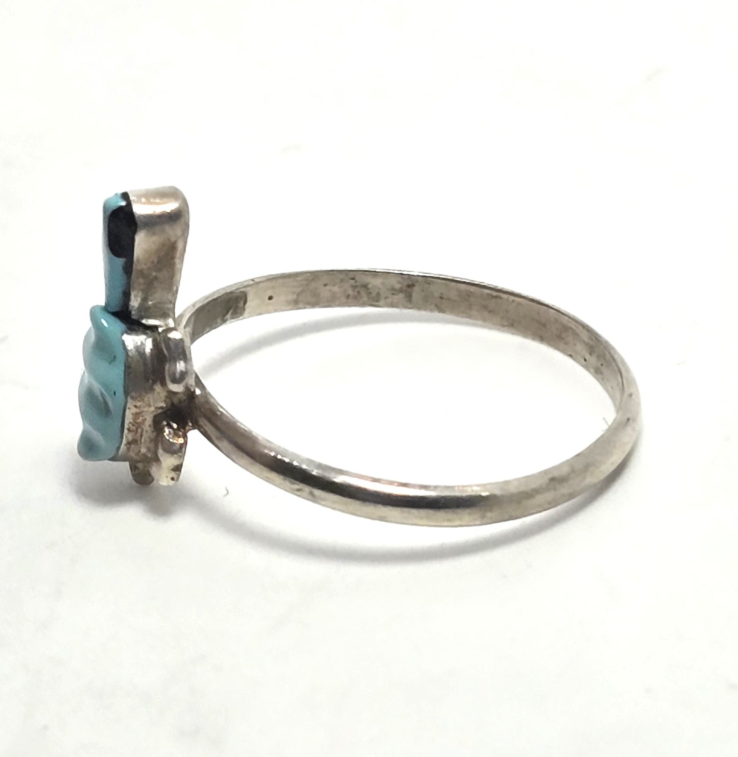 Block turquoise carved small turtle vintage Sterling Silver ring size 7.5