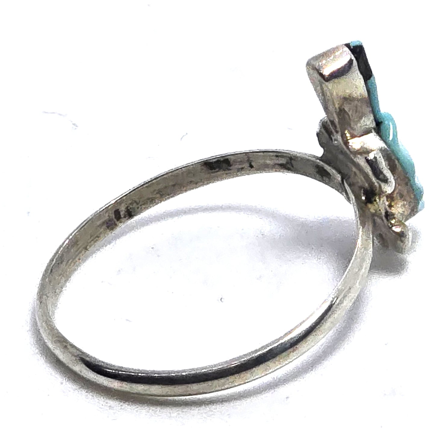 Block turquoise carved small turtle vintage Sterling Silver ring size 7.5