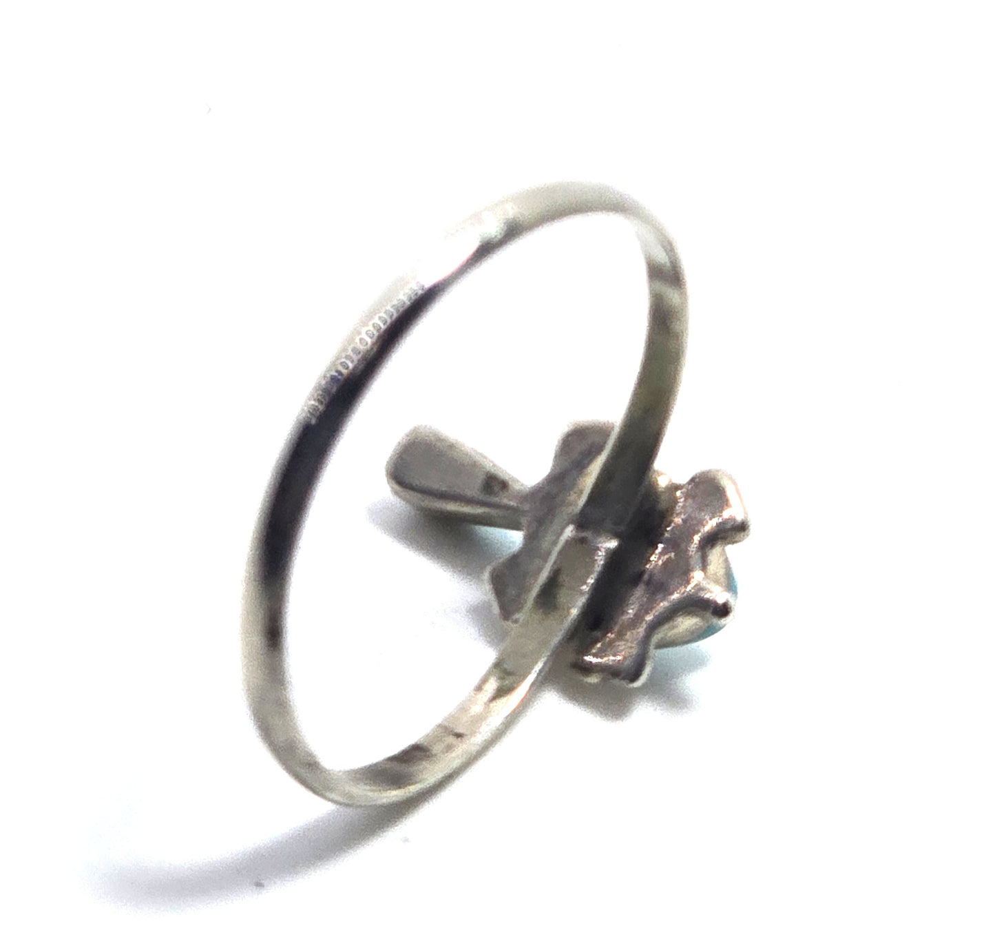 Block turquoise carved small turtle vintage Sterling Silver ring size 7.5