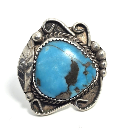 Navajo Large turquoise sterling silver vintage Native American ring size 6.5