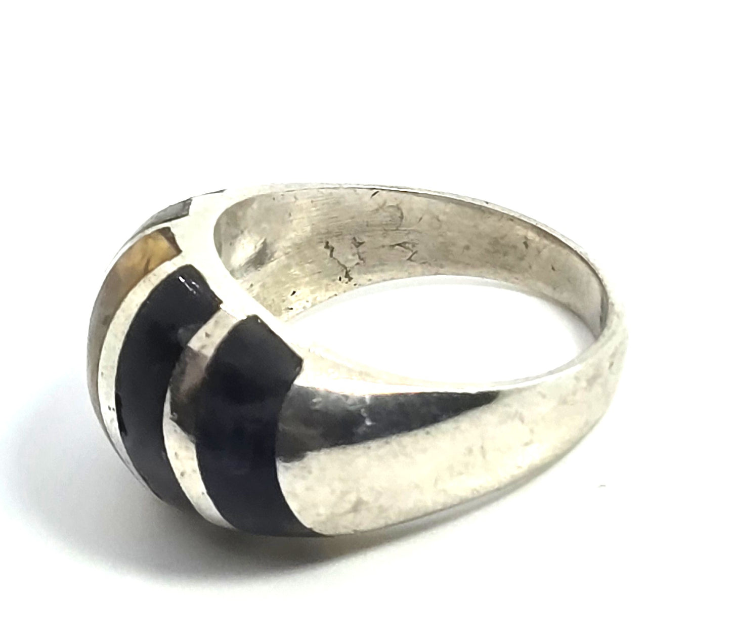 Multi Gemstone Inlay Domed Taxco Mexico 925 Sterling Silver vintage ring size 7