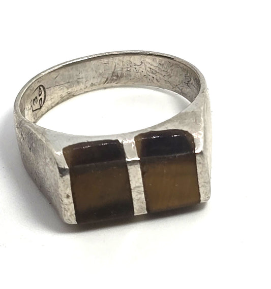 Tiger's Eye Gemstone Inlay Taxco Mexico Eagle  Sterling Silver vintage ring size 8