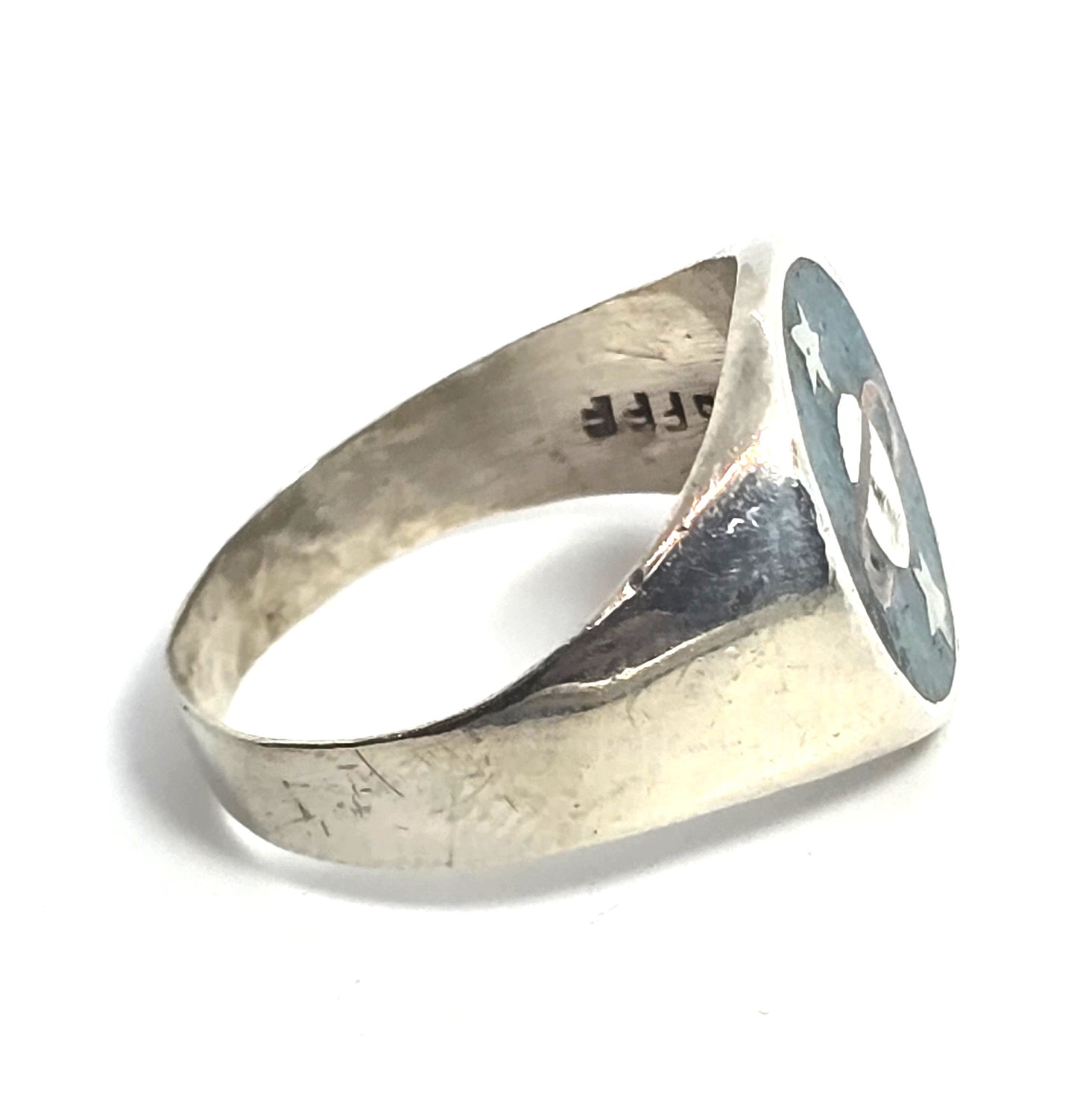 Saturn celestial Turquoise Inlay Planet sterling silver Mexico FFF vintage ring size 9