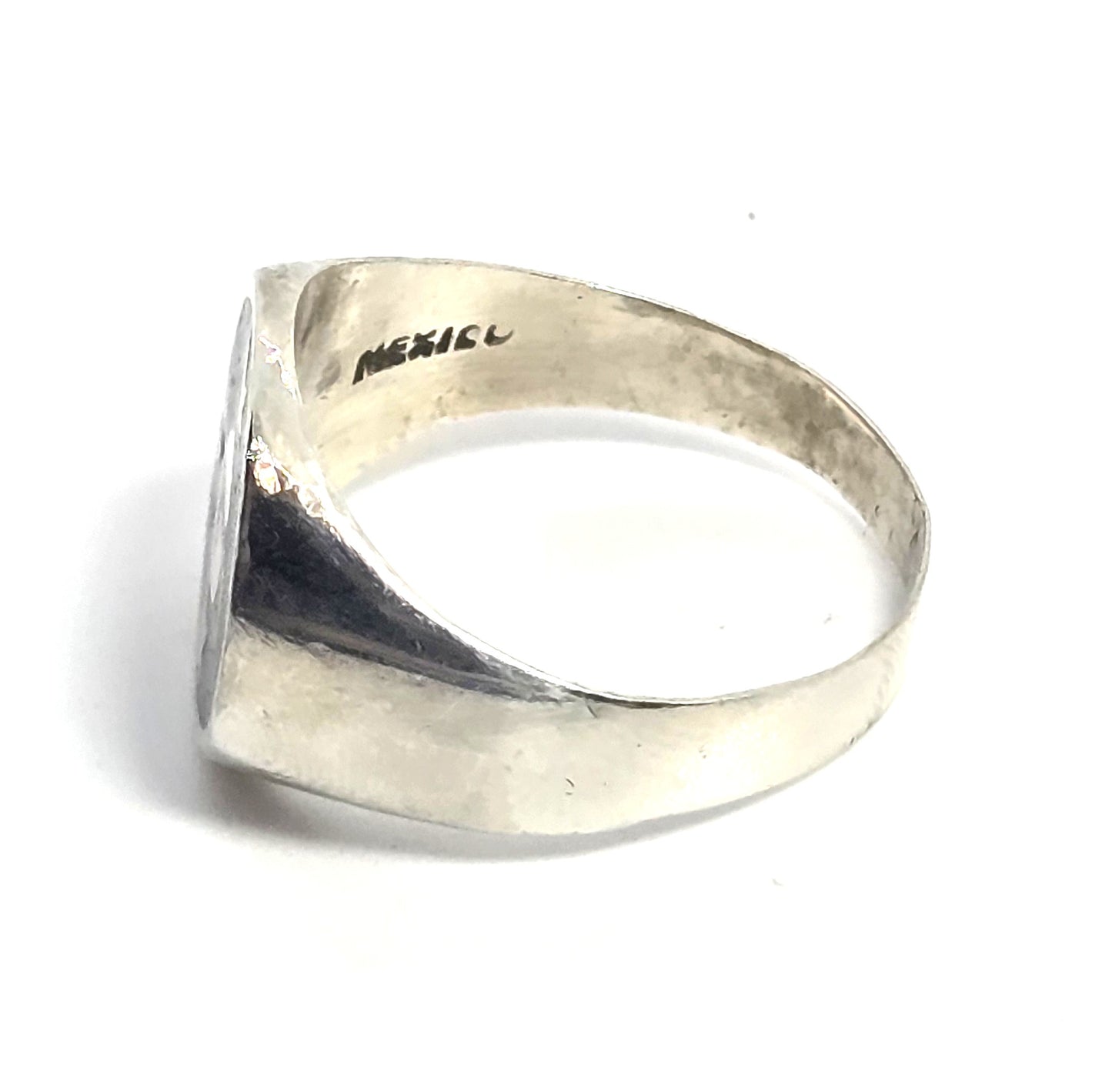 Saturn celestial Turquoise Inlay Planet sterling silver Mexico FFF vintage ring size 9