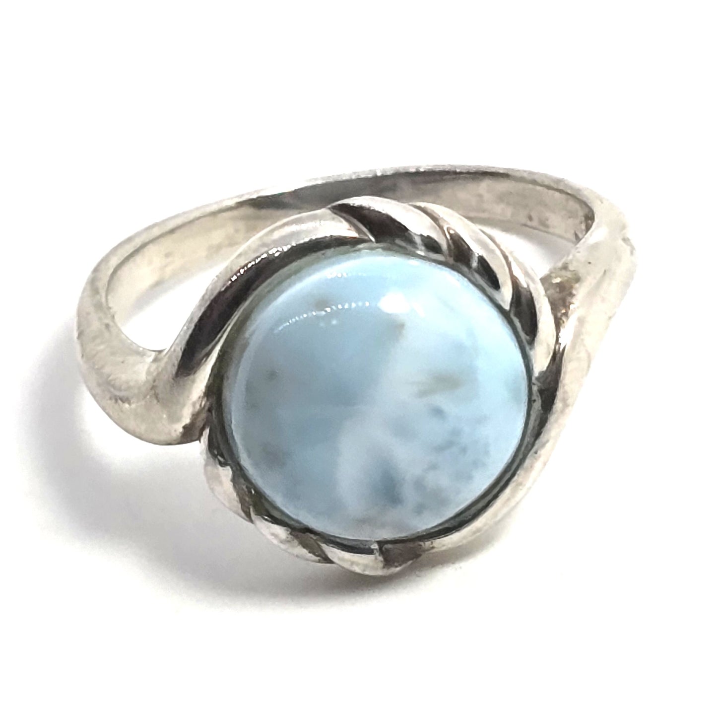 Larimar Wave Dominican Republic blue gemstone sterling silver ring size 10.5