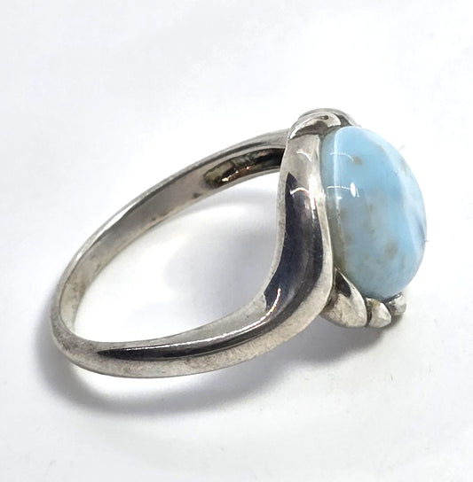 Larimar Wave Dominican Republic blue gemstone sterling silver ring size 10.5