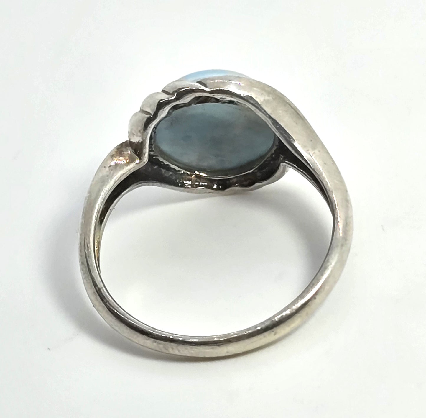 Larimar Wave Dominican Republic blue gemstone sterling silver ring size 10.5