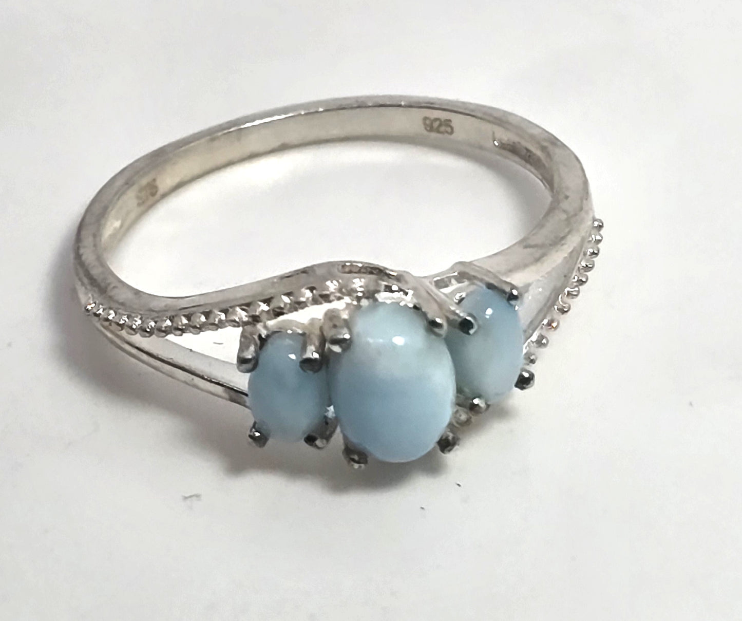 STS Larimar three stone Dominican Republic sterling silver ring size 10