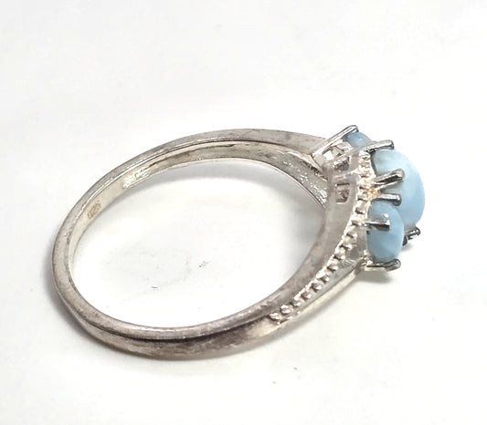 STS Larimar three stone Dominican Republic sterling silver ring size 10