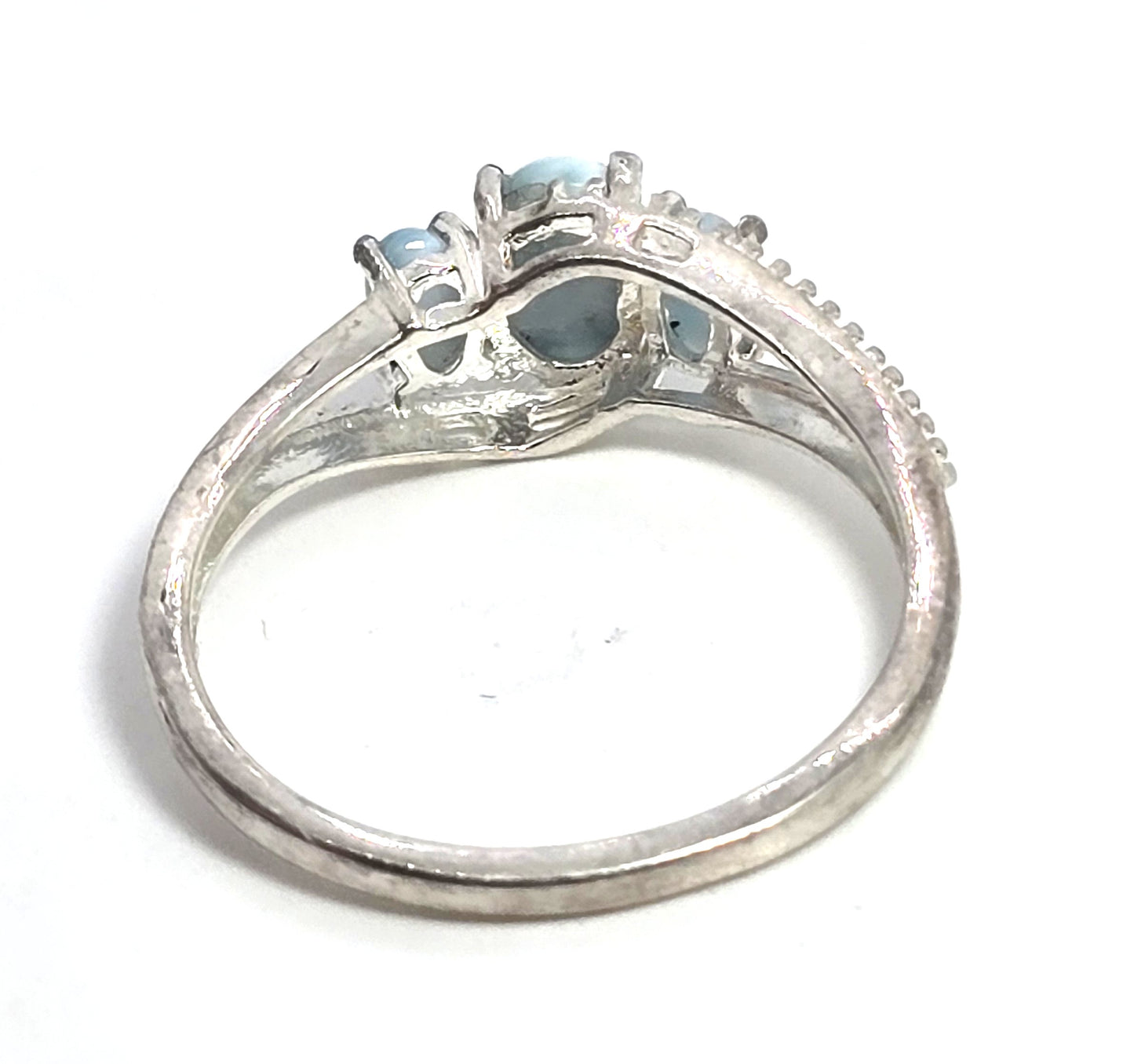 STS Larimar three stone Dominican Republic sterling silver ring size 10