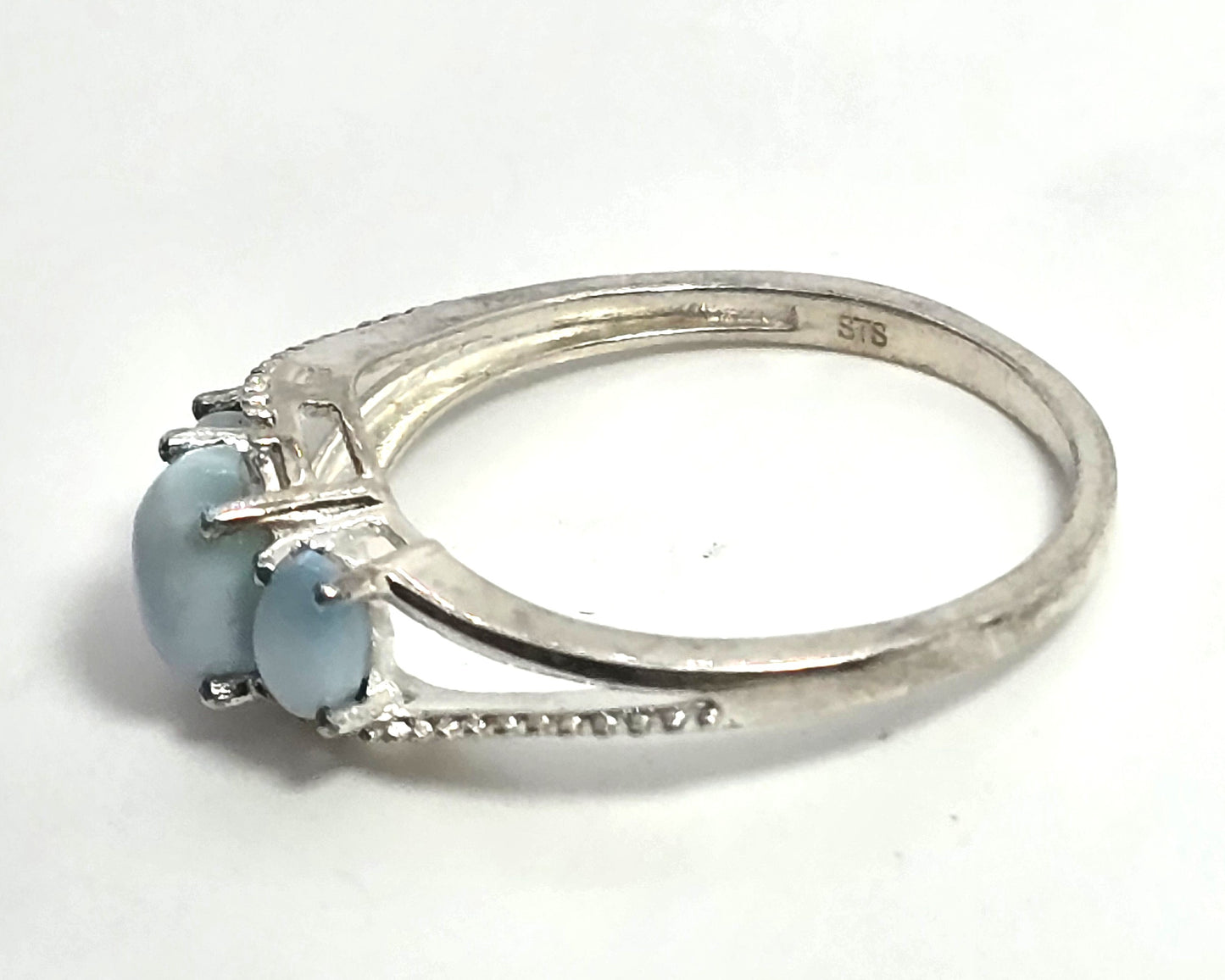 STS Larimar three stone Dominican Republic sterling silver ring size 10