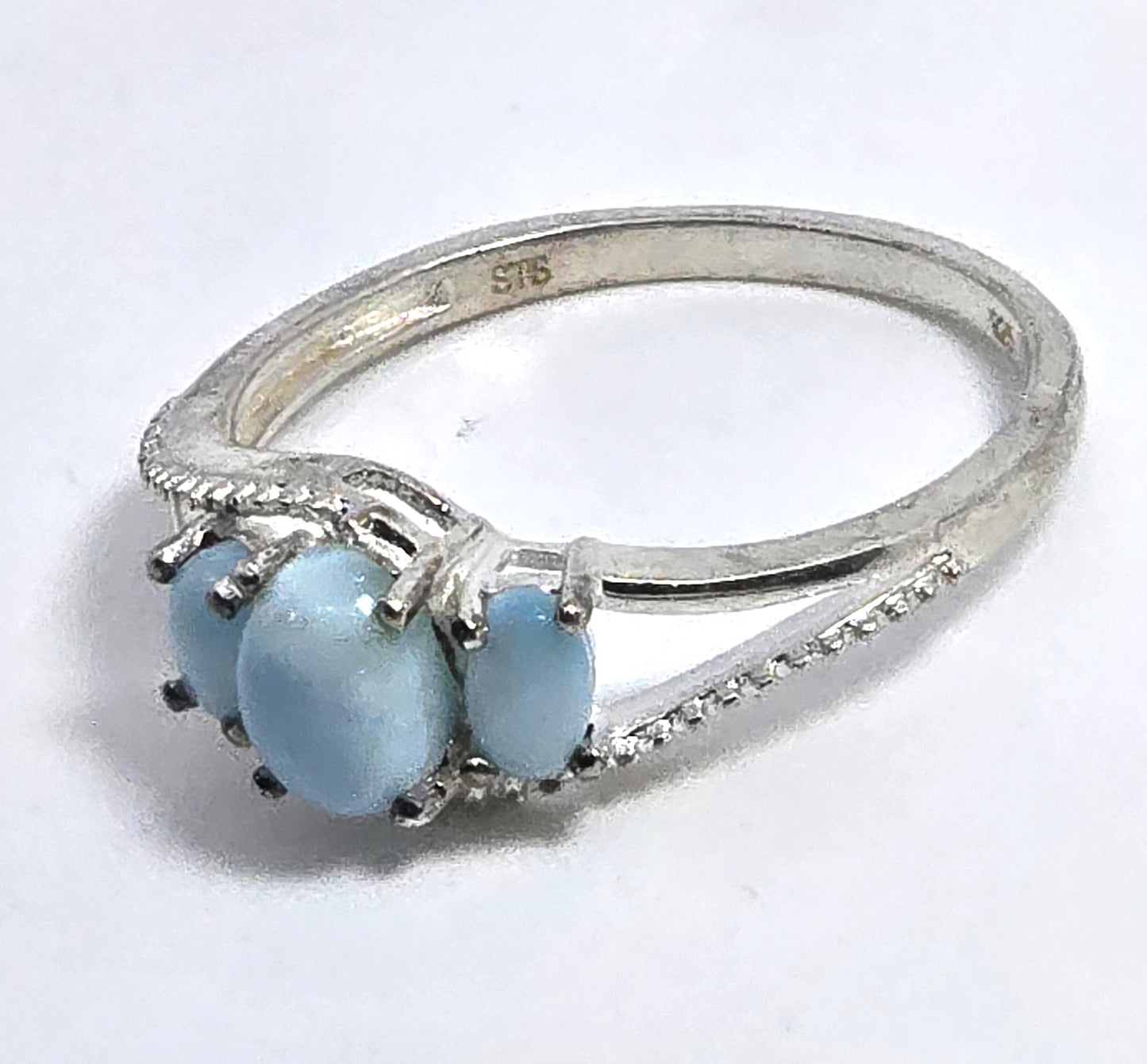 STS Larimar three stone Dominican Republic sterling silver ring size 10