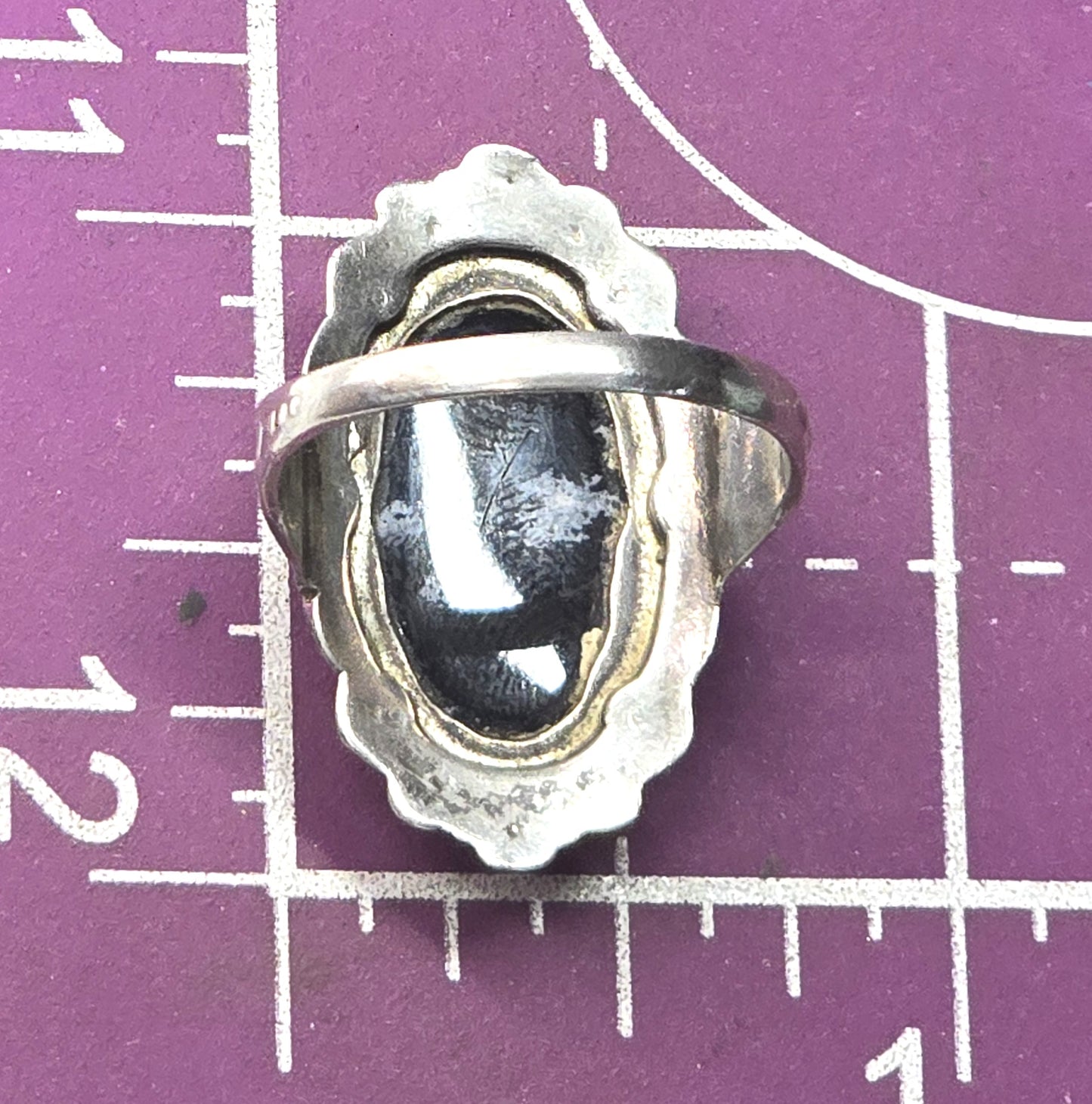 Uncas Art Deco Snowflake Obsidian marcasite Sterling Silver vintage ring size 6.5