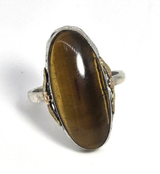 Art Deco Clarks and Coombs Tiger's Eye sterling silver GF antique ring size 7
