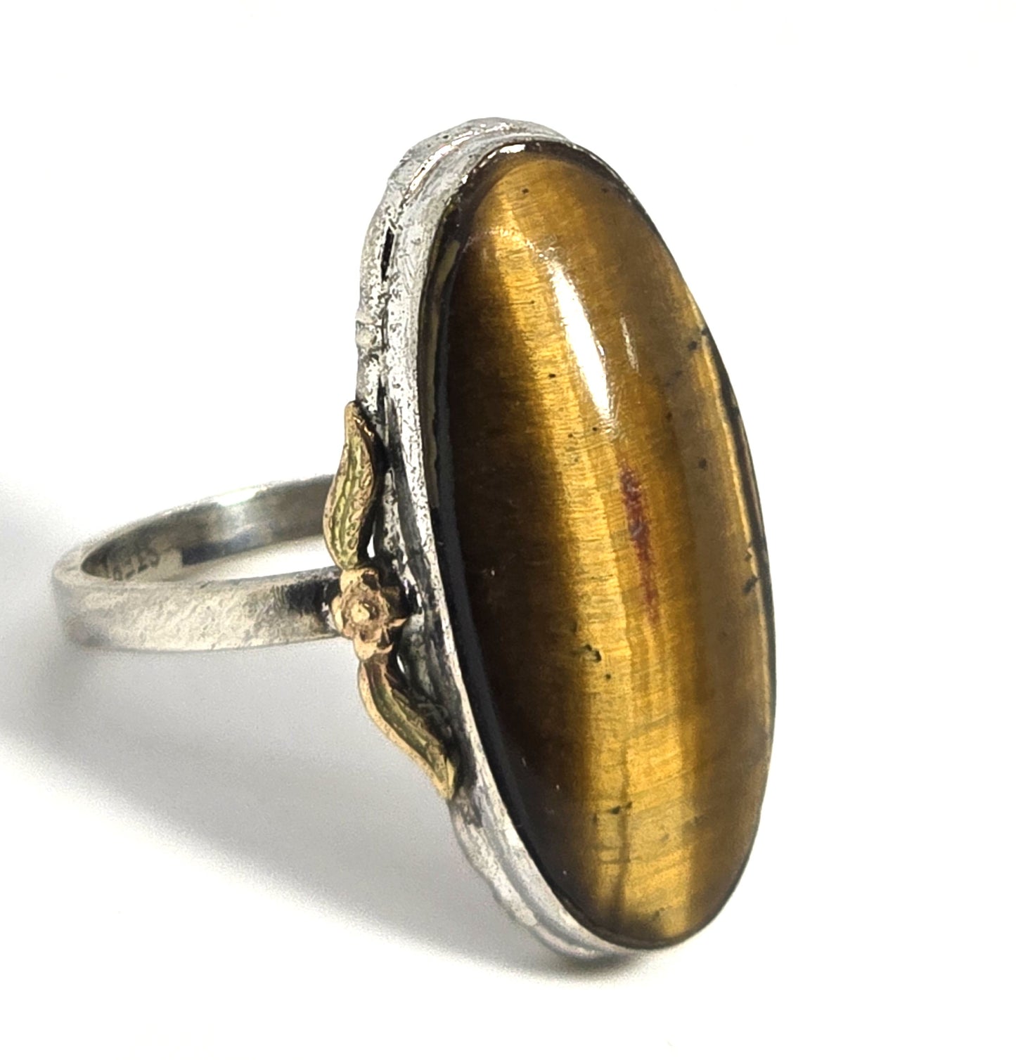Art Deco Clarks and Coombs Tiger's Eye sterling silver GF antique ring size 7
