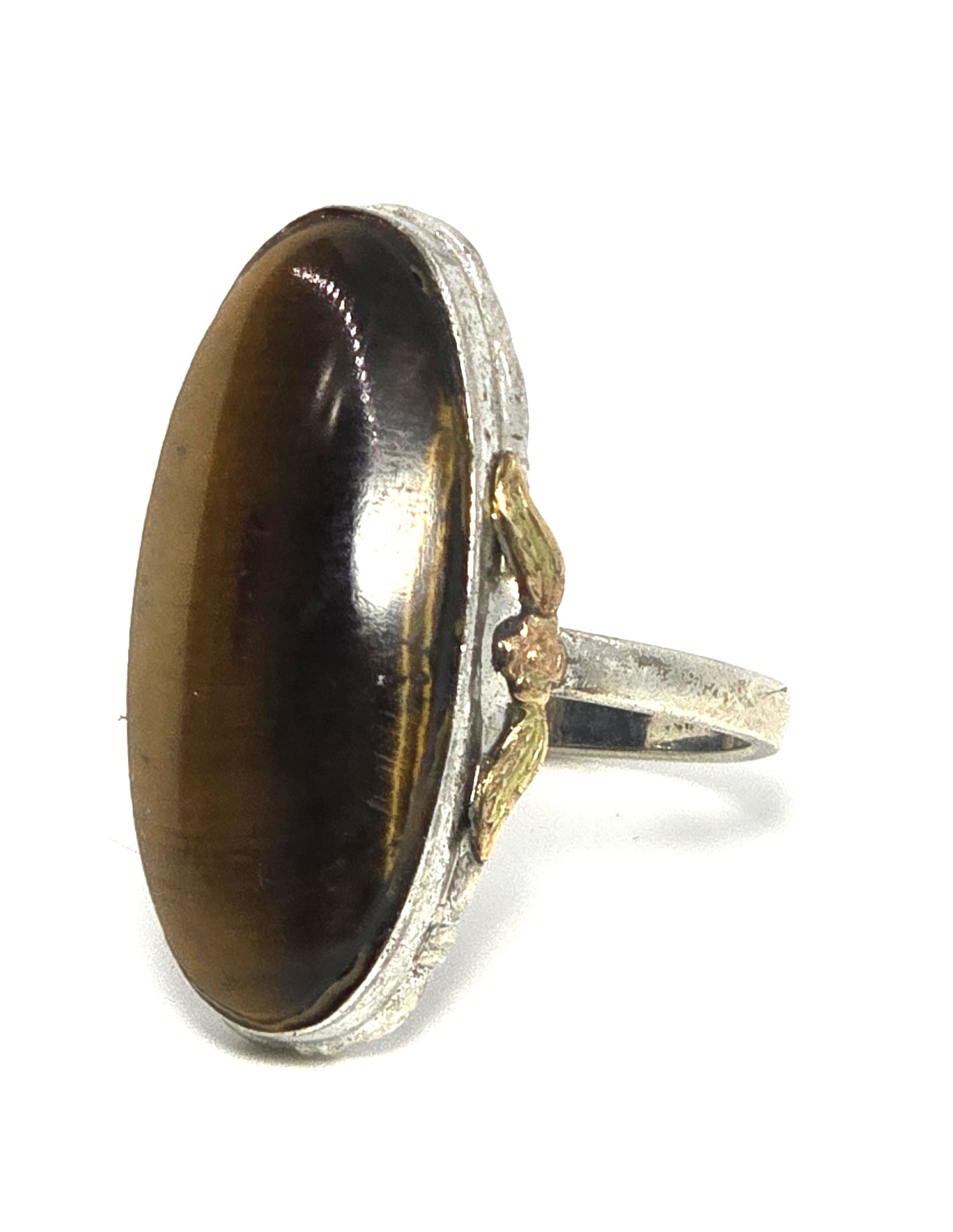 Art Deco Clarks and Coombs Tiger's Eye sterling silver GF antique ring size 7