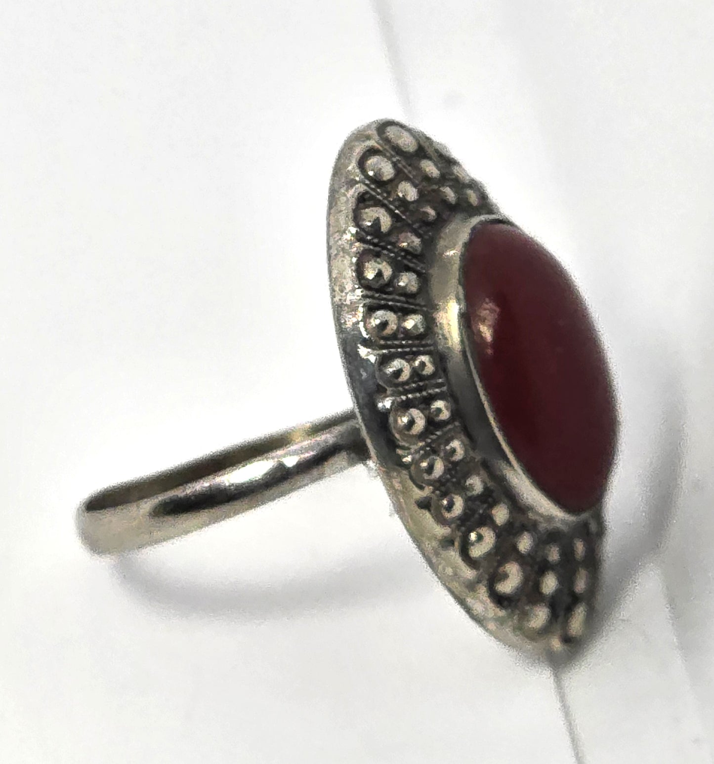 Art Deco Antique Carnelian marcasite rhodium vintage ring size 8.5