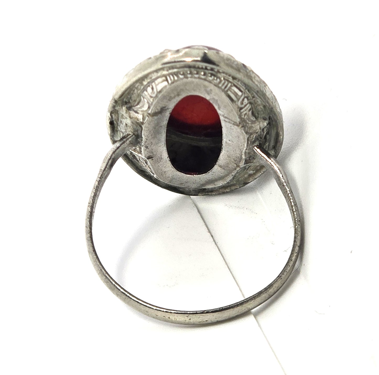 Art Deco Antique Carnelian marcasite rhodium vintage ring size 8.5