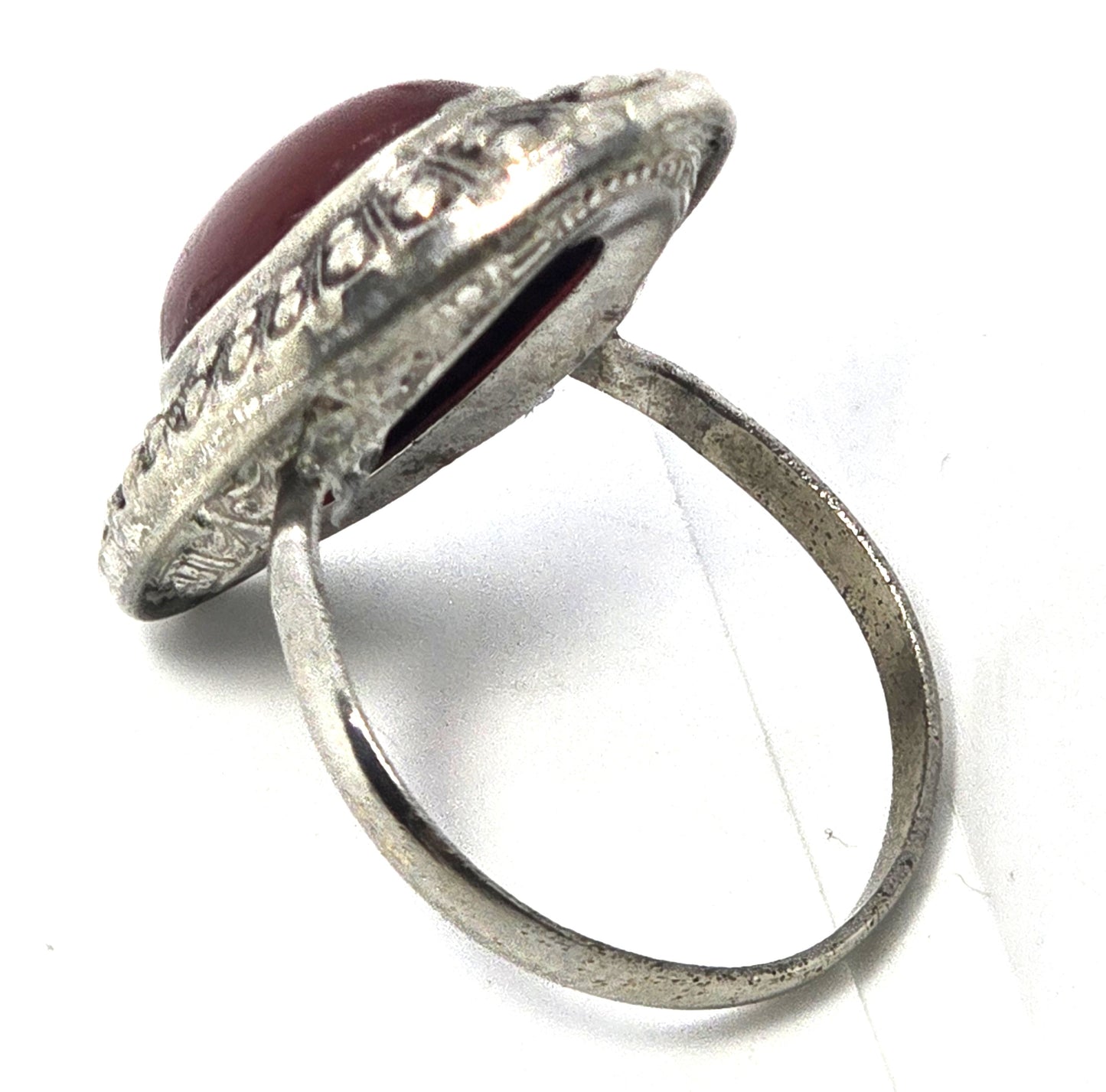 Art Deco Antique Carnelian marcasite rhodium vintage ring size 8.5