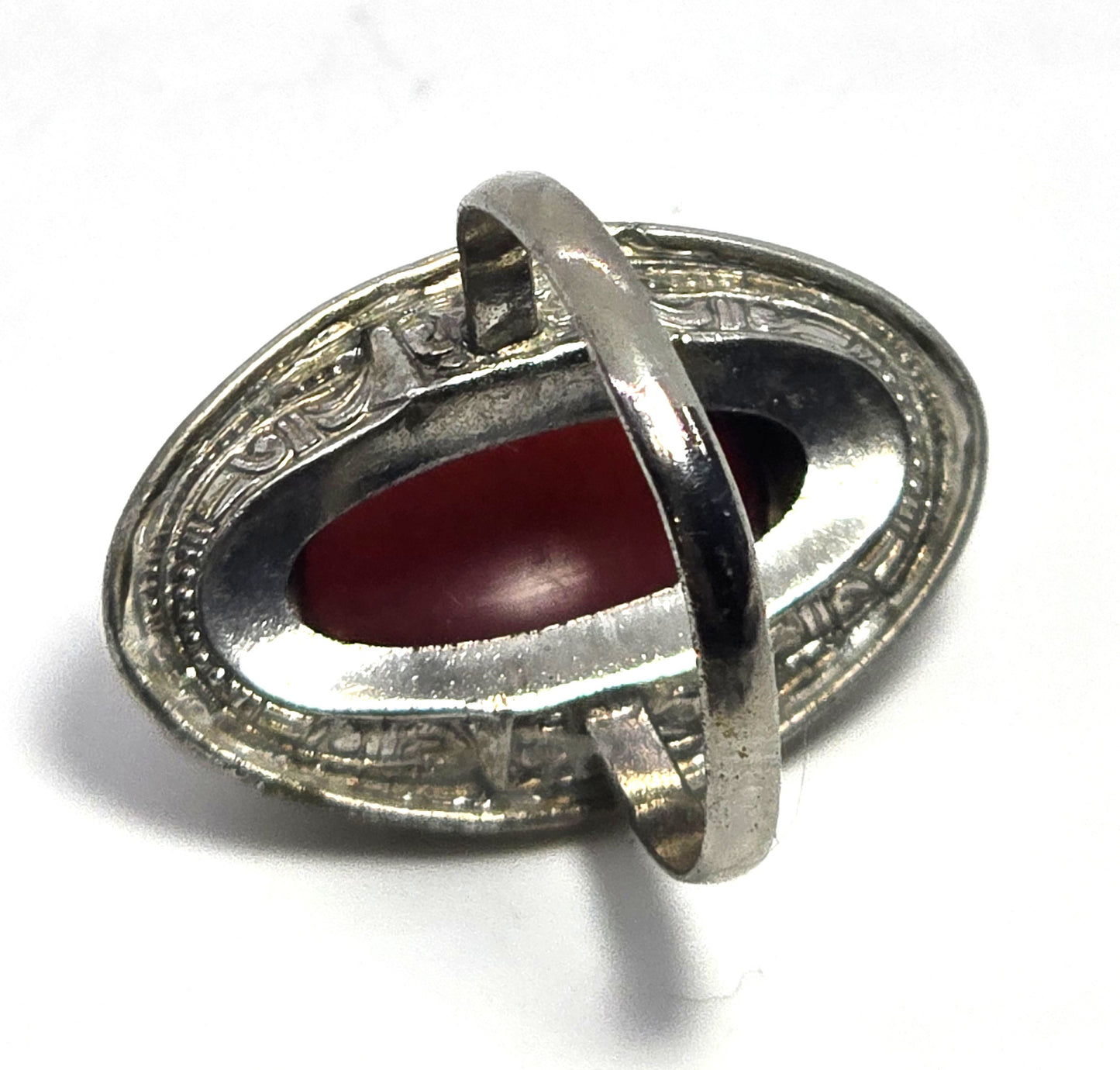 Art Deco Antique Carnelian marcasite rhodium vintage ring size 8.5