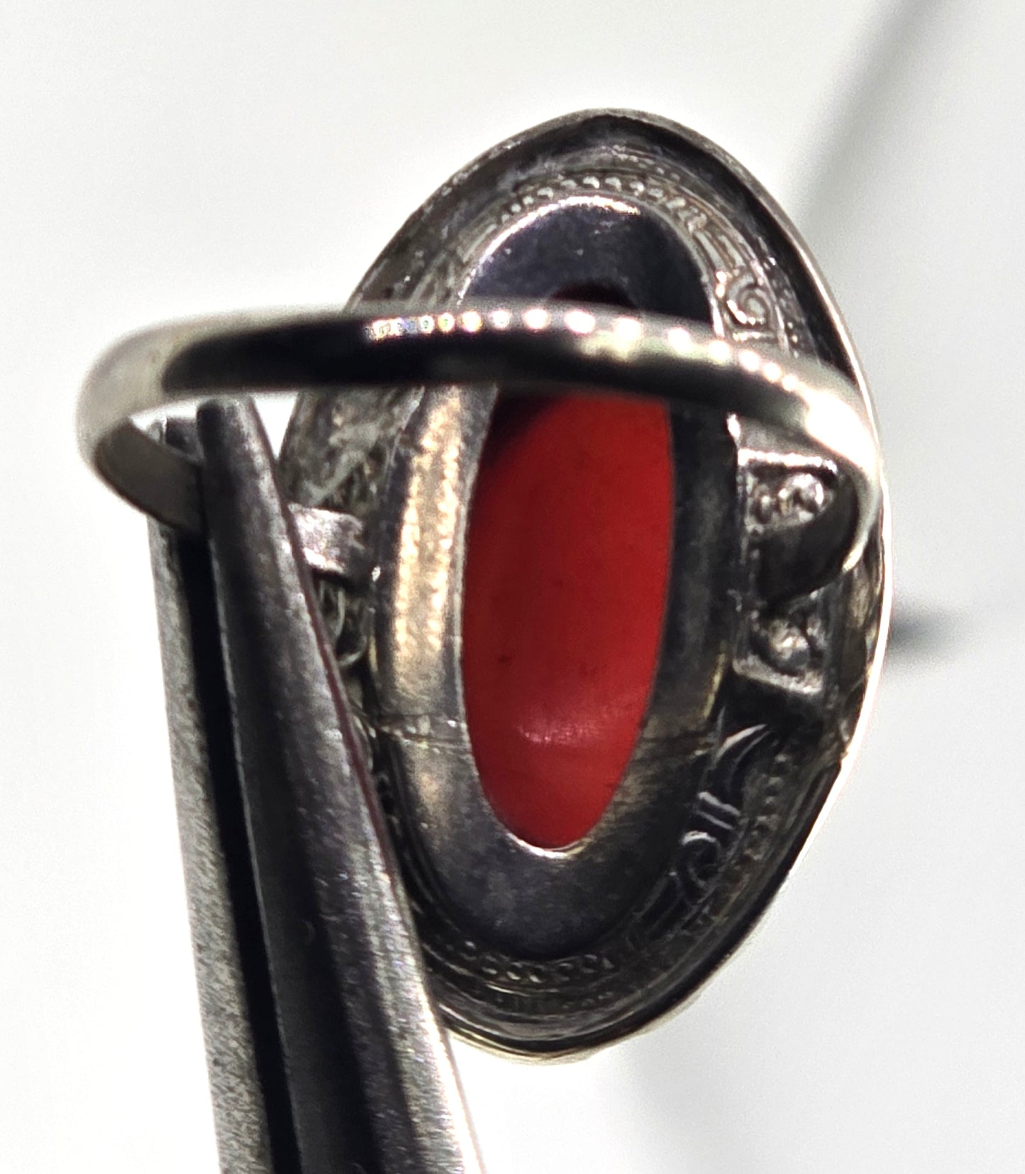 Art Deco Antique Carnelian marcasite rhodium vintage ring size 8.5