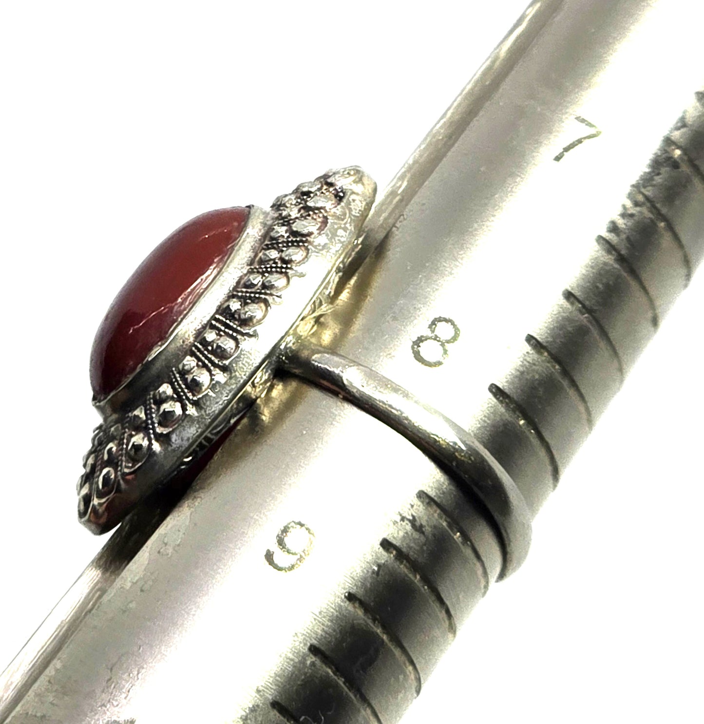 Art Deco Antique Carnelian marcasite rhodium vintage ring size 8.5