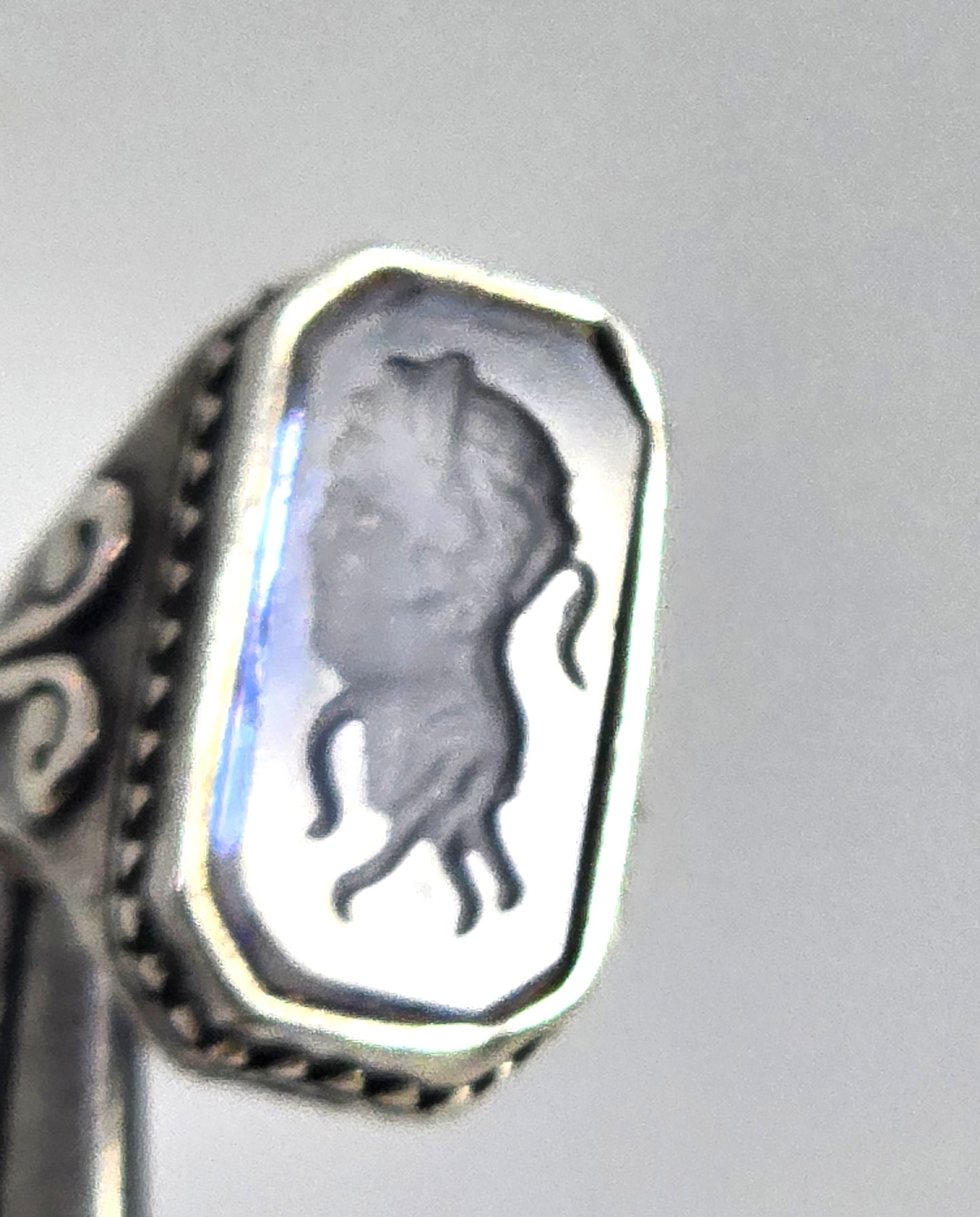 intaglio cameo Reverse Carved Amethyst Glass antique sterling silver ring size 6