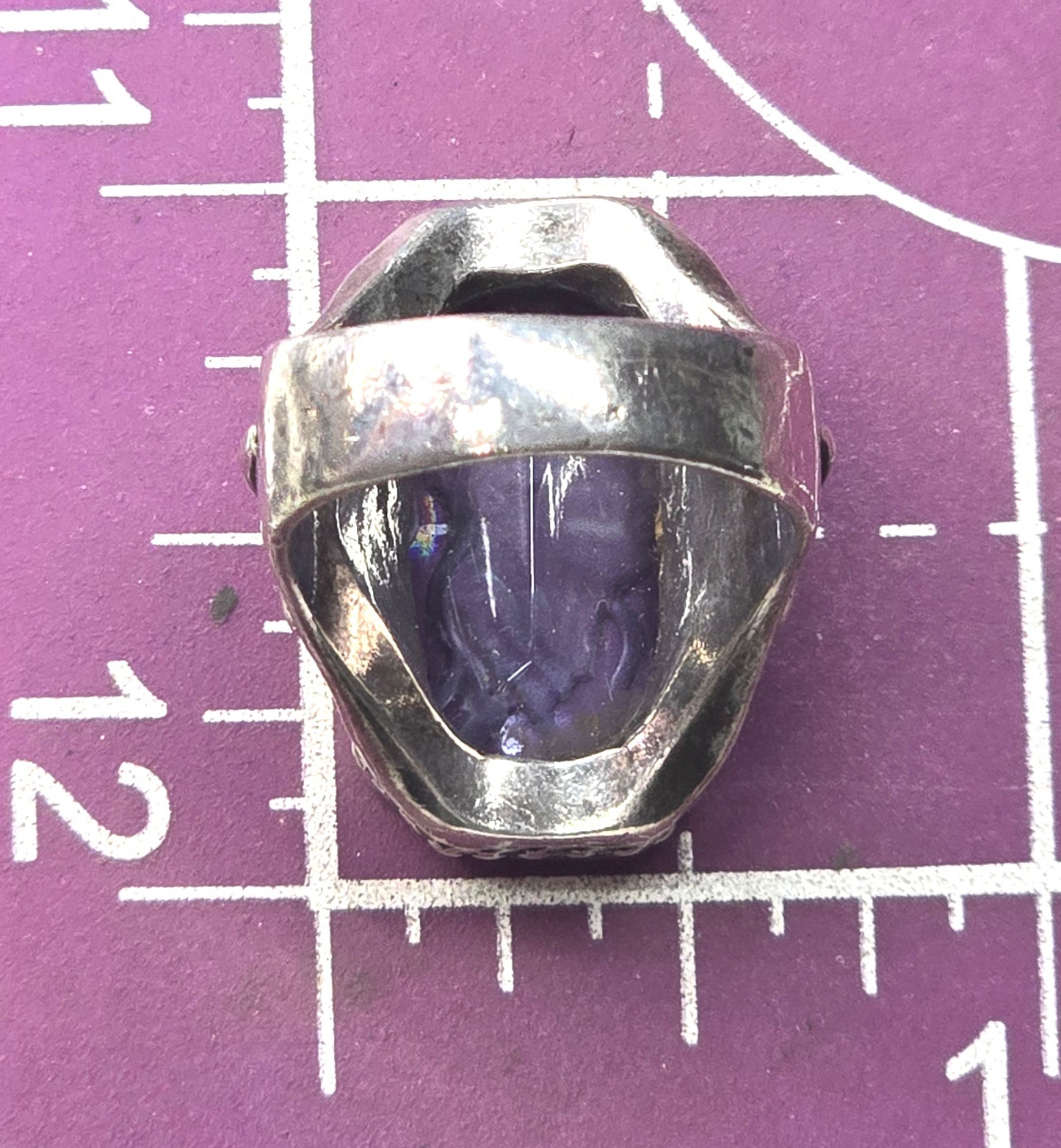 intaglio cameo Reverse Carved Amethyst Glass antique sterling silver ring size 6