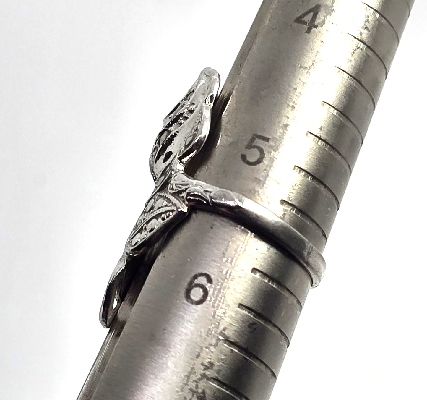 Uncas Art Deco marcasite rose flower vintage sterling silver ring size 5.5