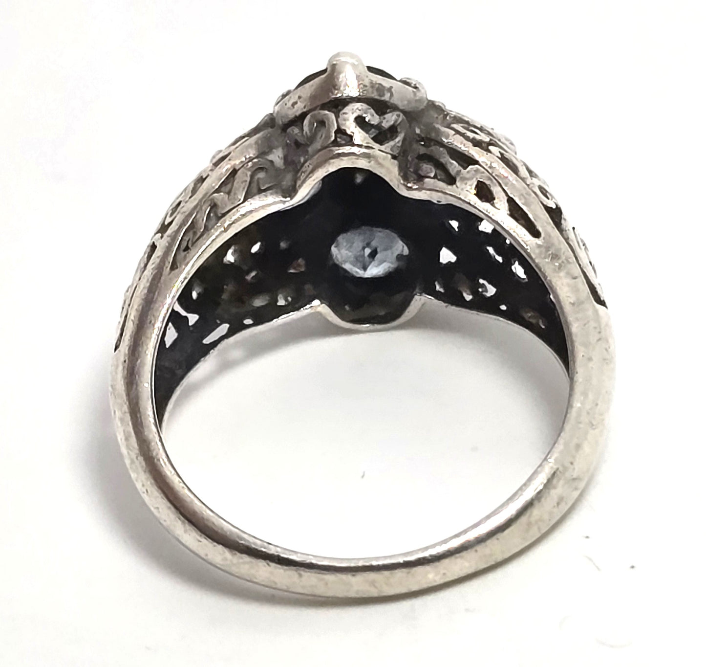 Blue Topaz Sapphire Balinese tribal filigree sterling silver ring size 7