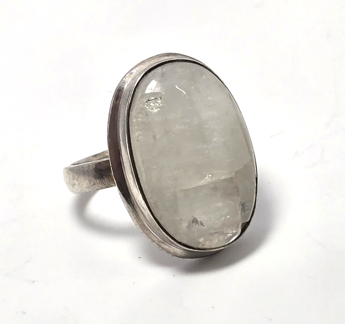 Blue Moonstone large open work solid sterling silver vintage ring size 8