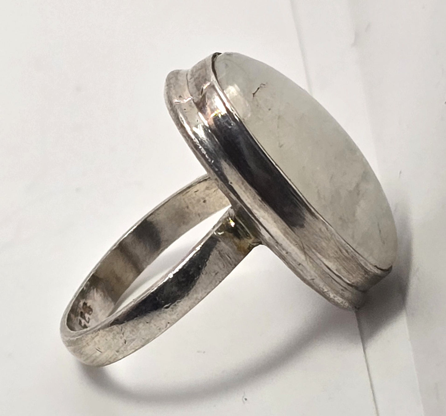 Blue Moonstone large open work solid sterling silver vintage ring size 8