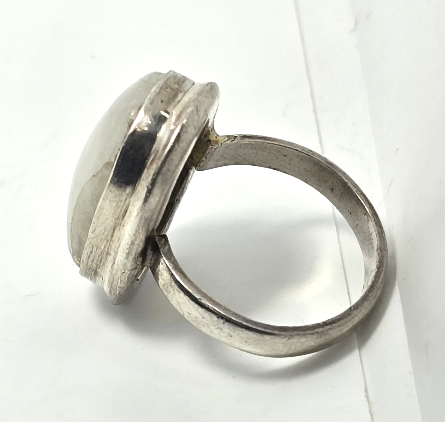 Blue Moonstone large open work solid sterling silver vintage ring size 8