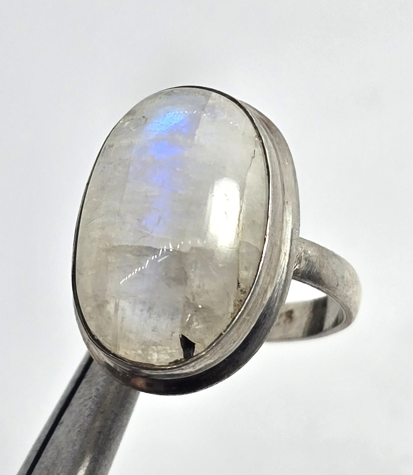 Blue Moonstone large open work solid sterling silver vintage ring size 8