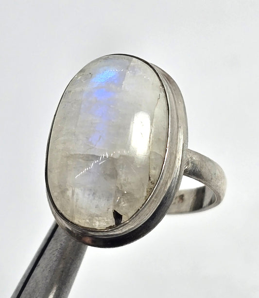 Blue Moonstone large open work solid sterling silver vintage ring size 8