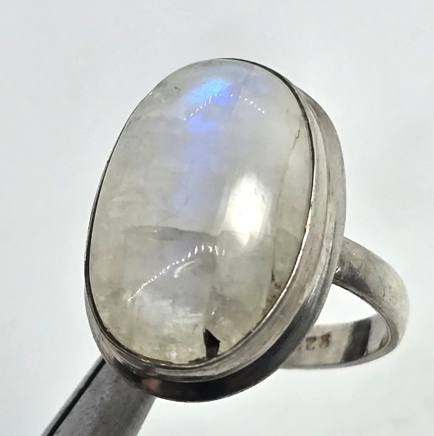 Blue Moonstone large open work solid sterling silver vintage ring size 8