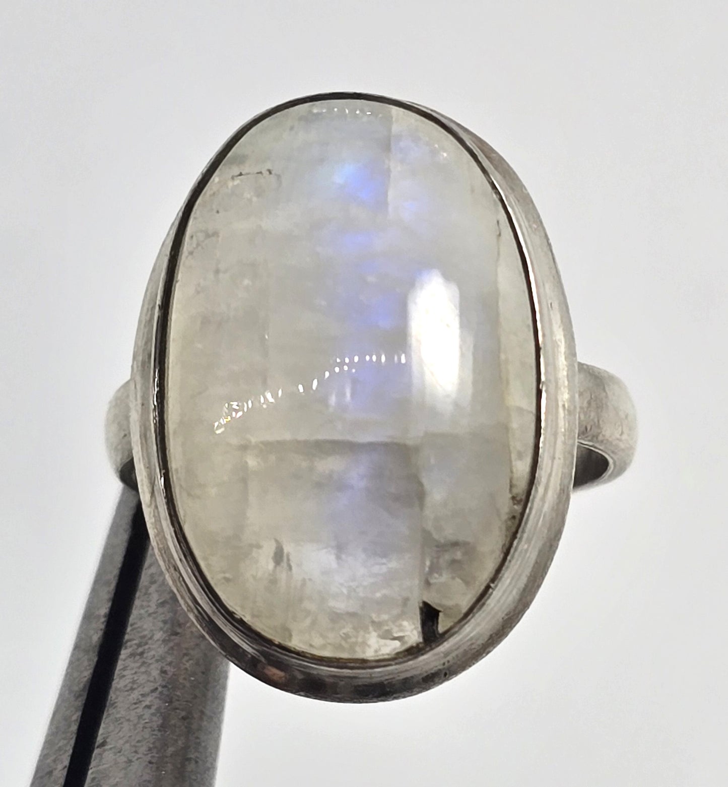 Blue Moonstone large open work solid sterling silver vintage ring size 8