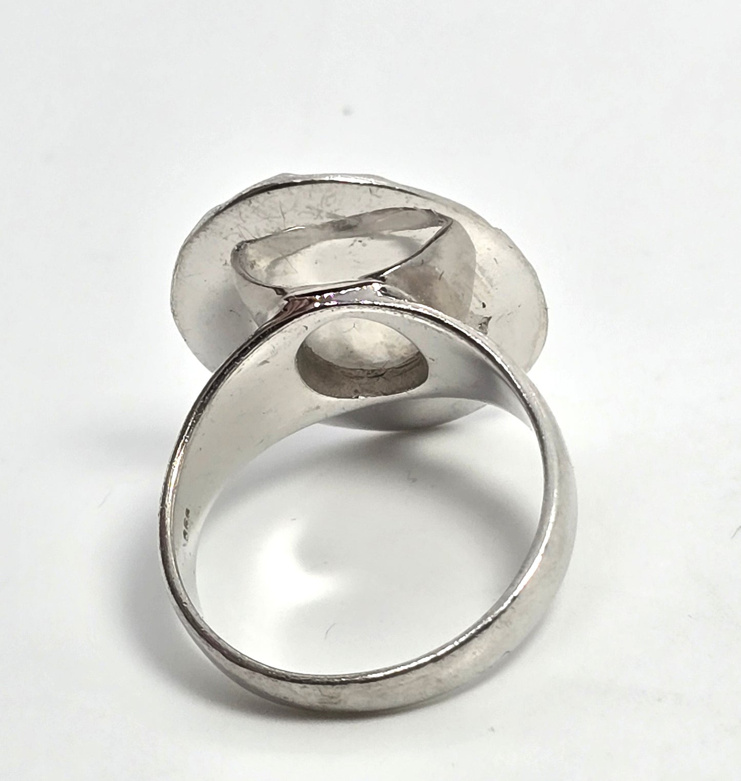 BGJ Flashy Blue Moonstone tribal Bali Balinese vintage sterling silver ring size 9.5