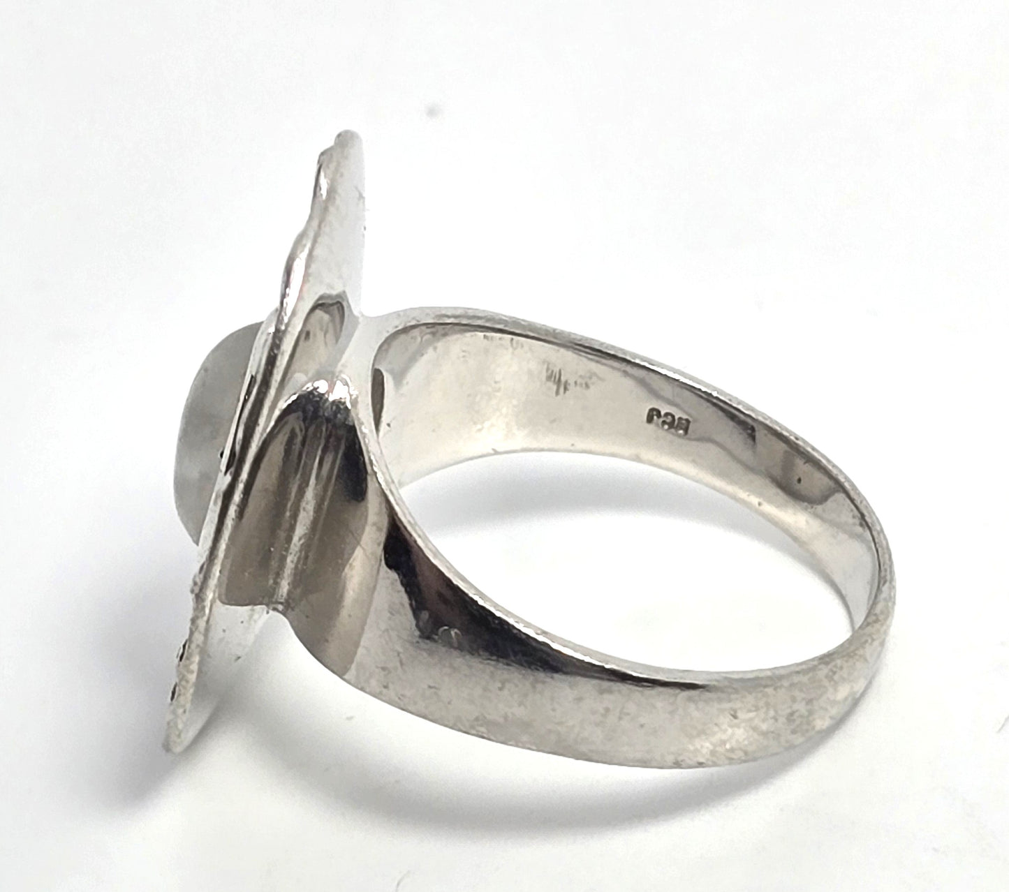 BGJ Flashy Blue Moonstone tribal Bali Balinese vintage sterling silver ring size 9.5