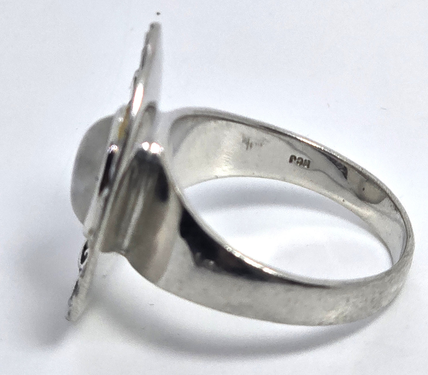 BGJ Flashy Blue Moonstone tribal Bali Balinese vintage sterling silver ring size 9.5