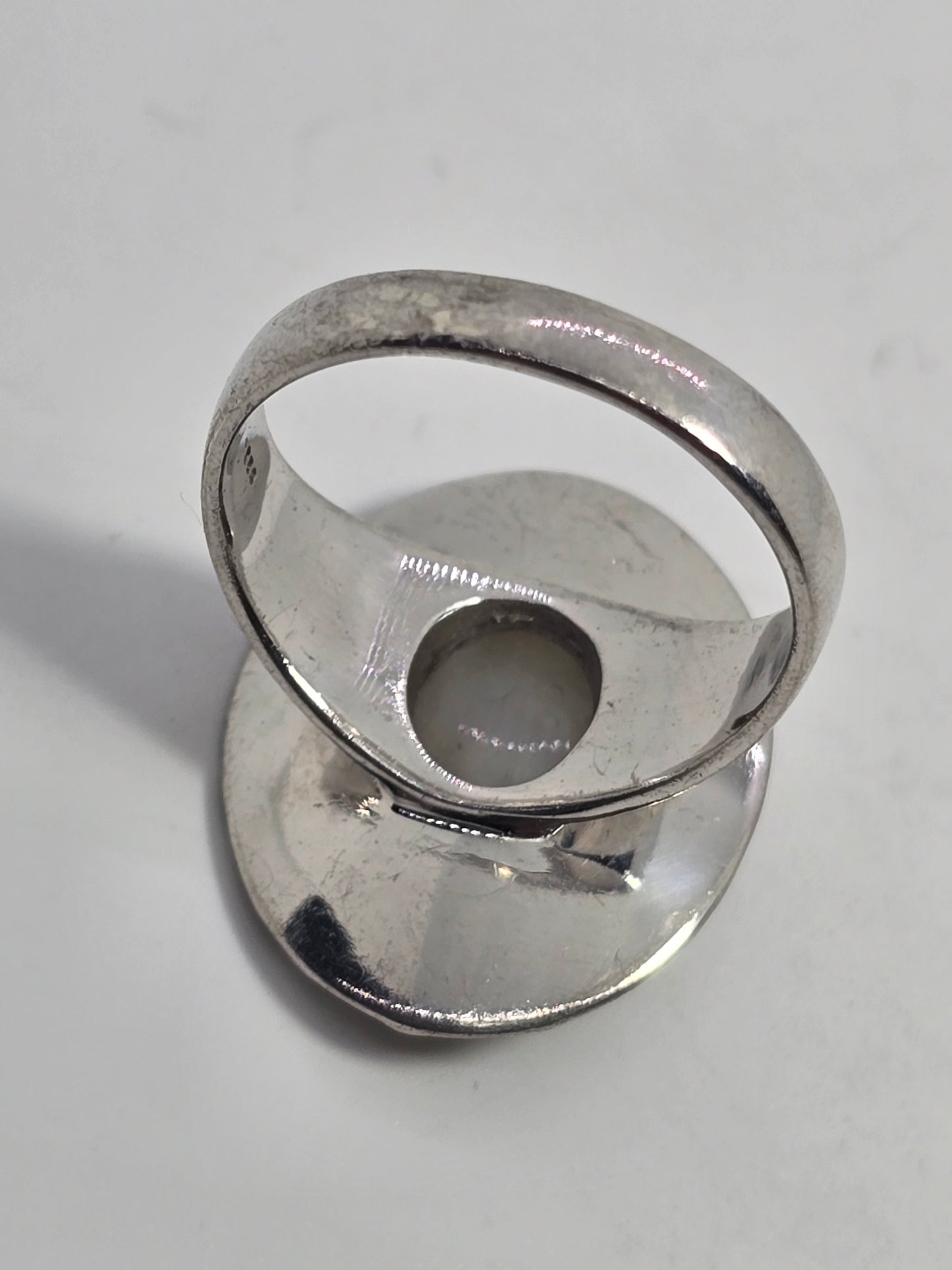 BGJ Flashy Blue Moonstone tribal Bali Balinese vintage sterling silver ring size 9.5