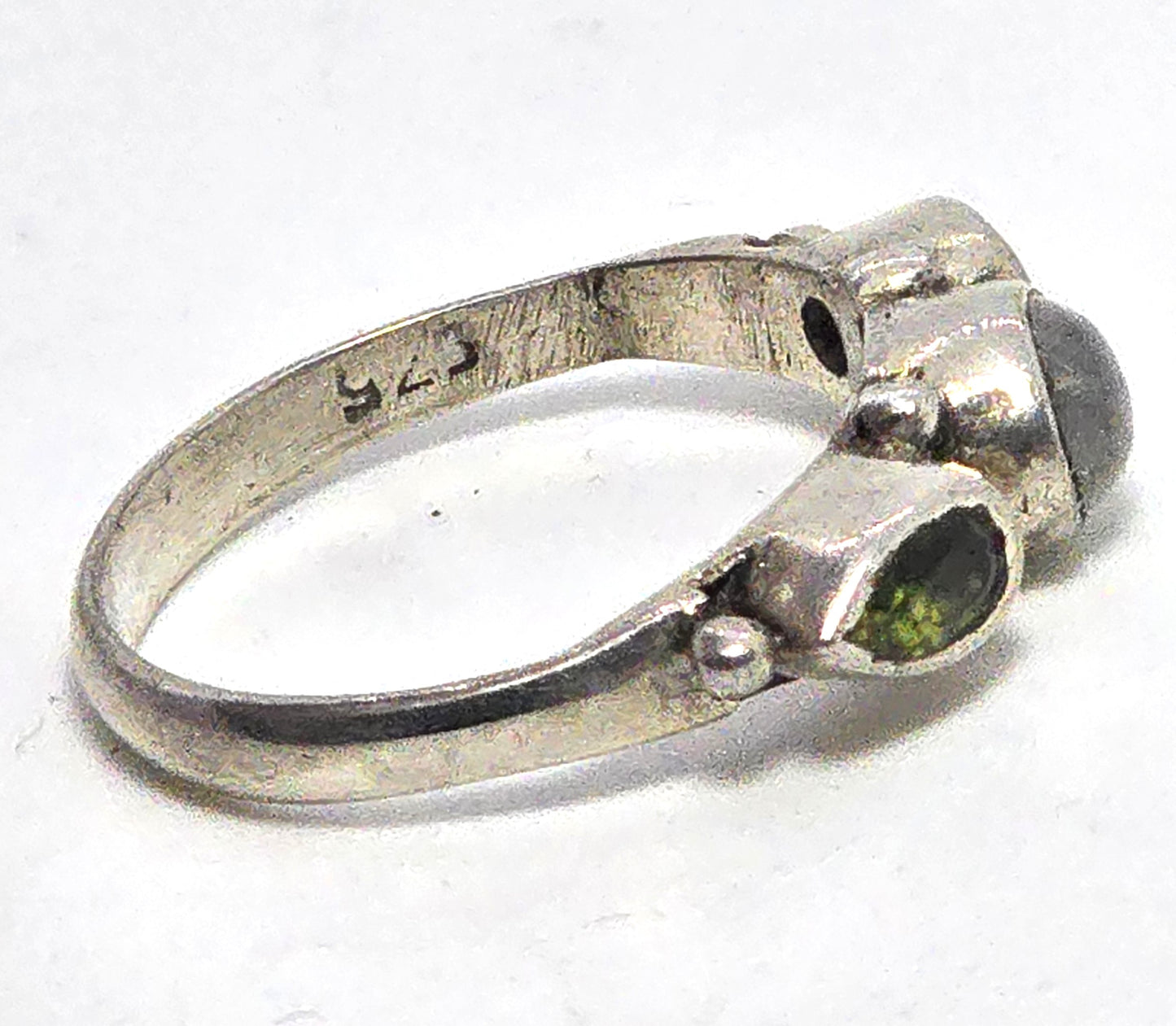 Flashy Blue Moonstone peridot tribal Bali stacker sterling silver ring size 6