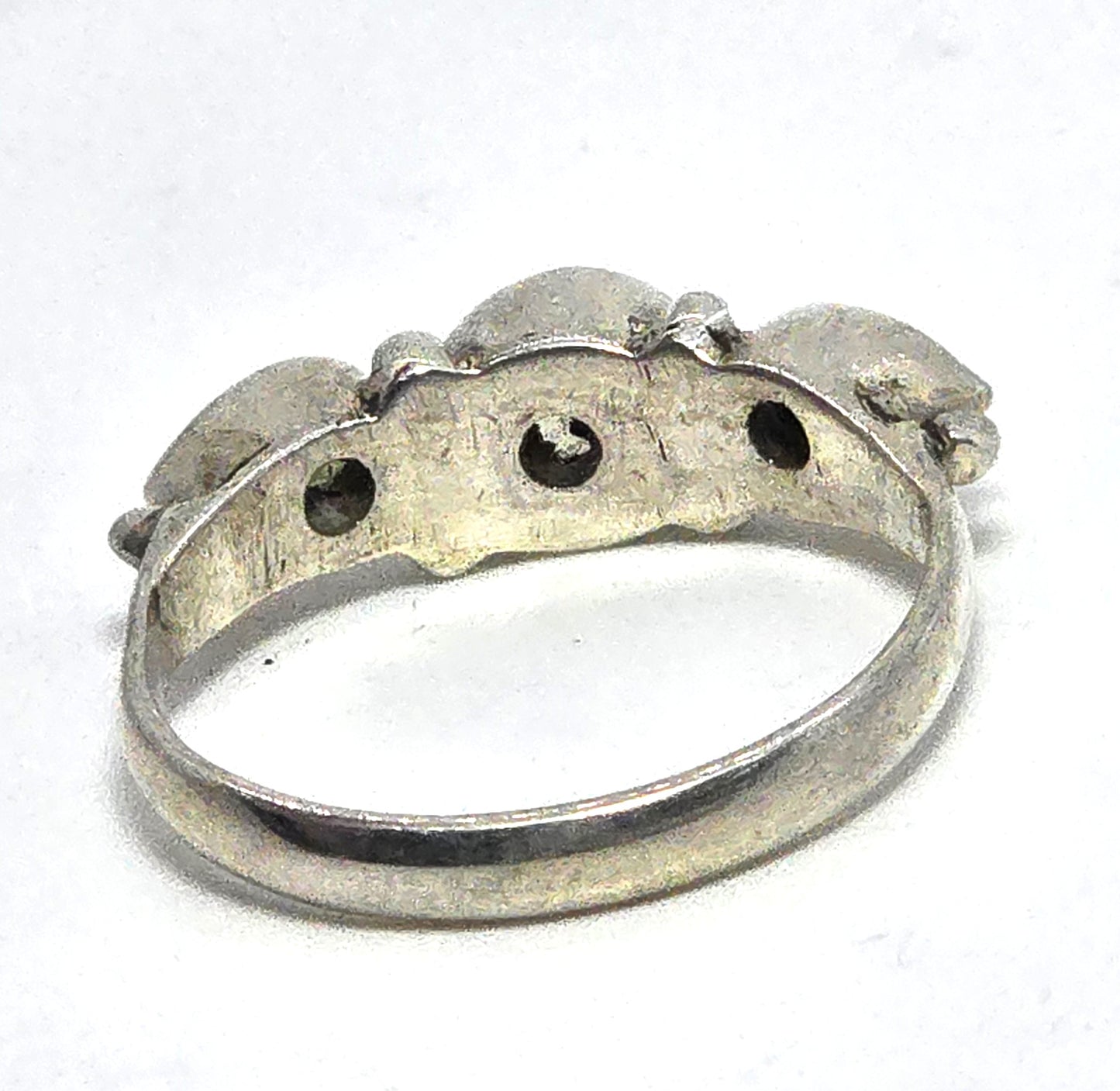 Flashy Blue Moonstone peridot tribal Bali stacker sterling silver ring size 6