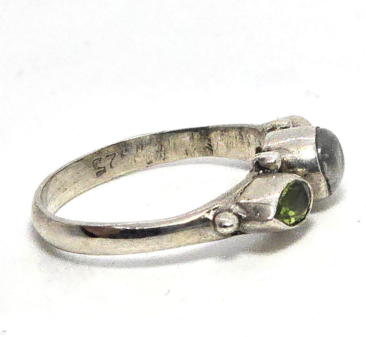Flashy Blue Moonstone peridot tribal Bali stacker sterling silver ring size 7