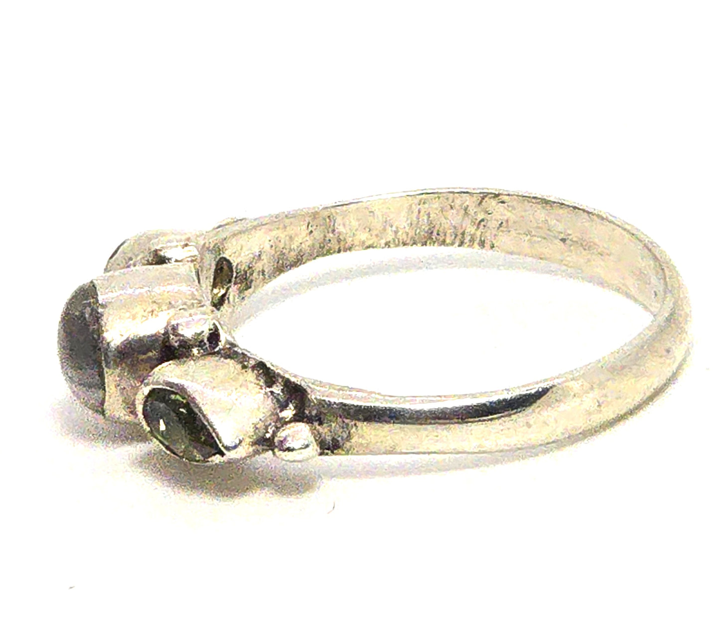 Flashy Blue Moonstone peridot tribal Bali stacker sterling silver ring size 7