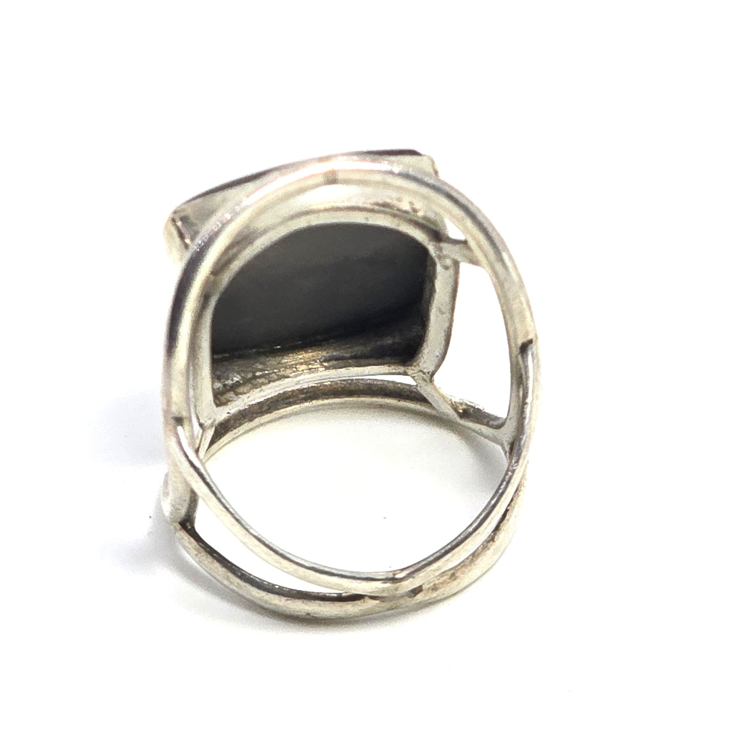 Opalized fossilized ammolite Large flashy sterling silver gemstone ring size 8