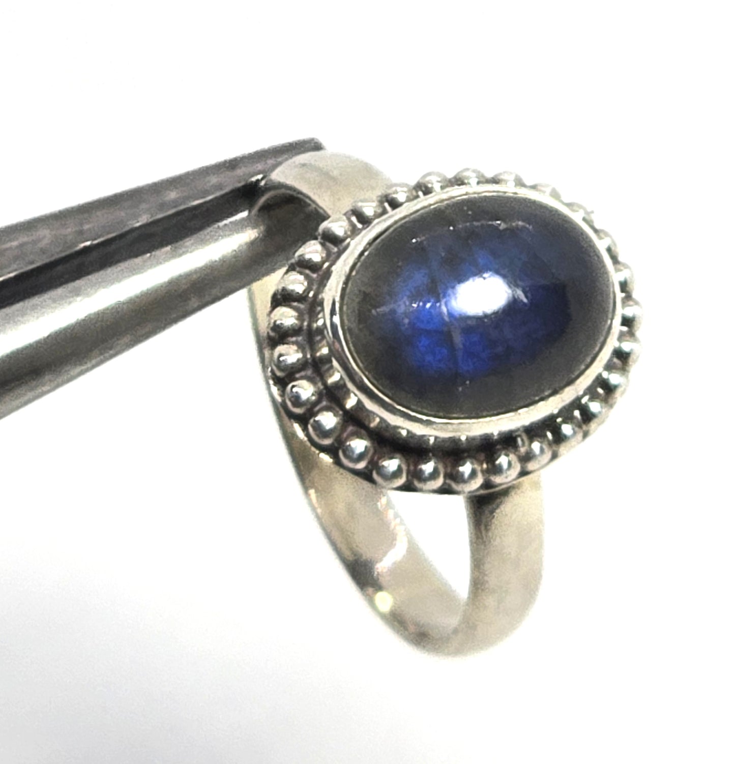 Blue Labradorite twisted halo sterling silver Statement ring size 6.5