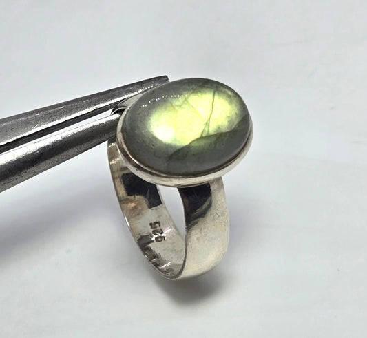 Labradorite flashy green sterling silver large vintage ring size 12